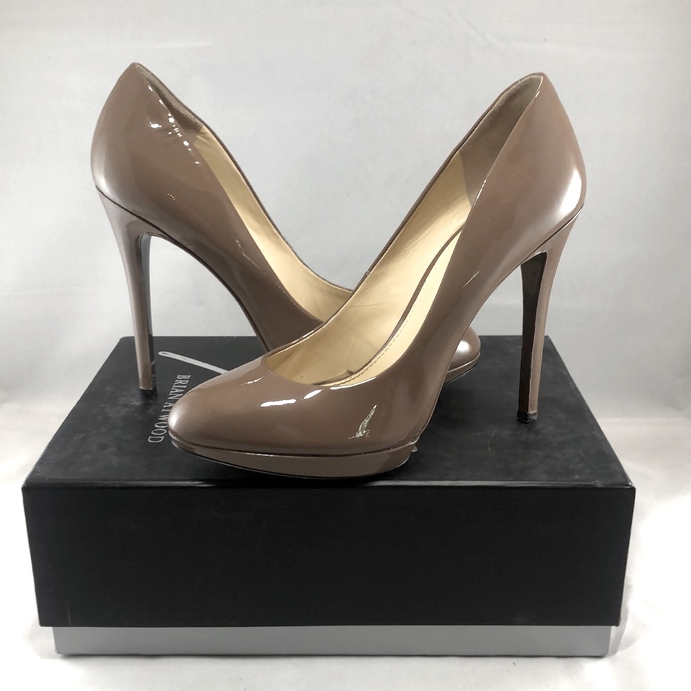 Brian Atwood ~ Bffredrique Taupe Patent Pumps